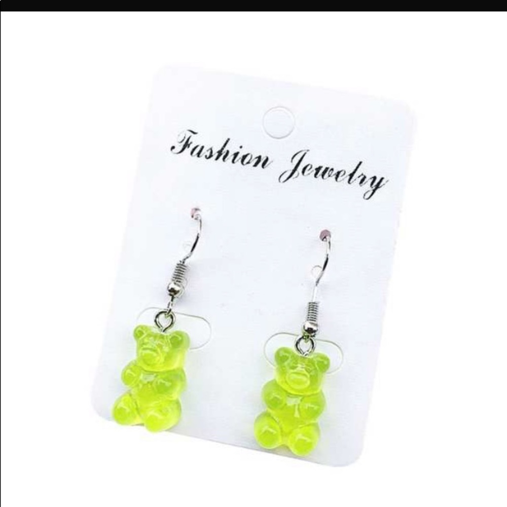 🐻🍭💚 Cute Green Gummy Bear Earrings Kawaii
